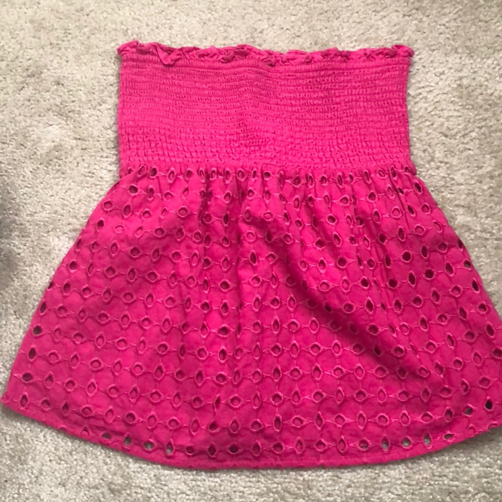 Express Pink Eyelet Strapless Top